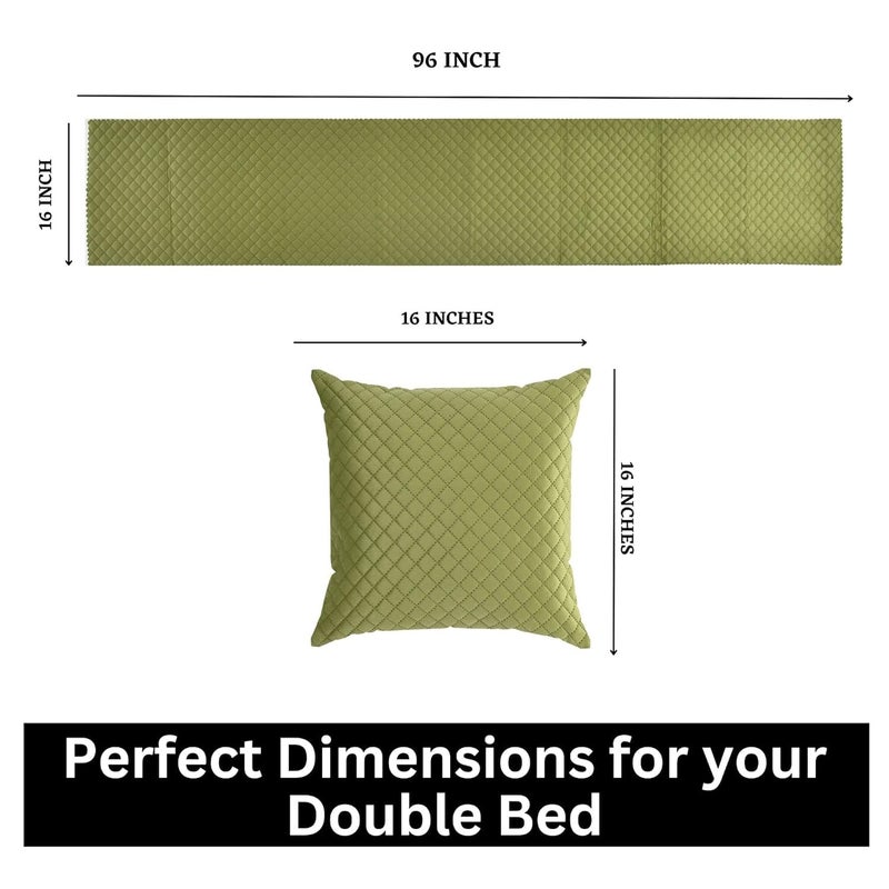 Kingly Velvet Bed End Runner with Cushion Covers Olive Green Luxury 3 Piece King Size Set Quilted Hotel Decor 16x96 + 2 Cushion Cover 16x16 - Image 3
