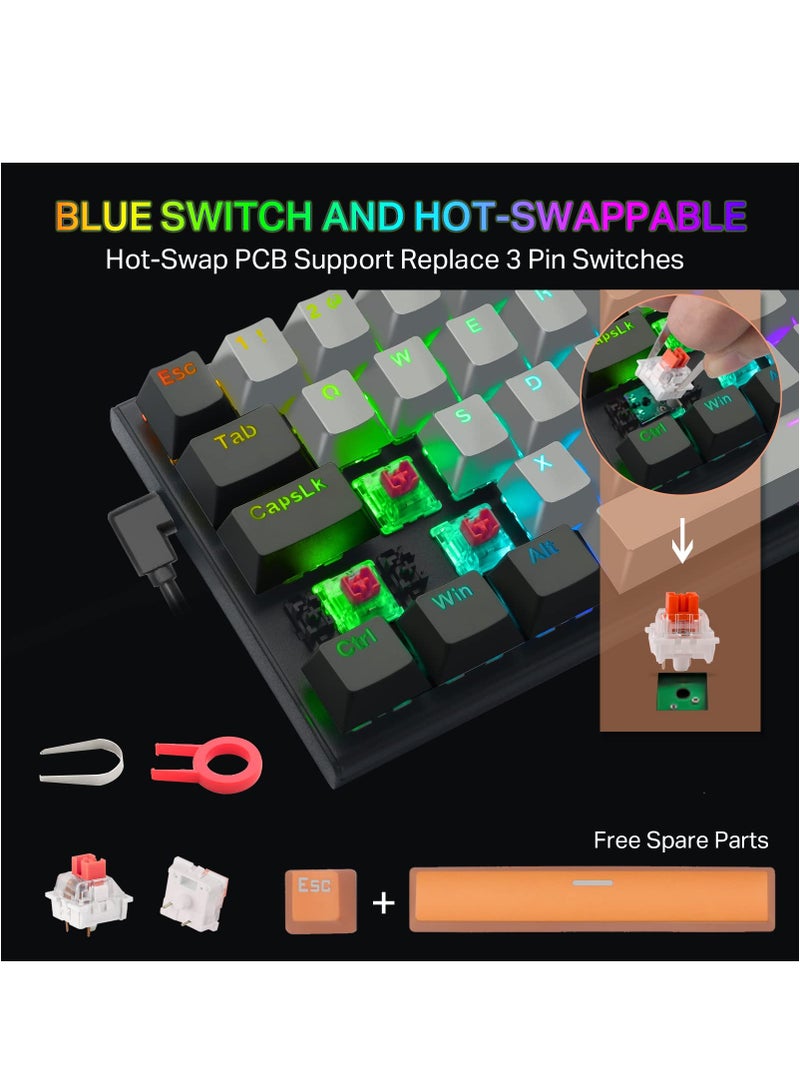 E-YOOSO Z-11 61 Keys Mechanical Gaming Keyboard,Red Switch 60% Wired Compact Keyboard,RGB Backlit and Metal Panel for Windows,Mac OS-Grey Black - Image 2