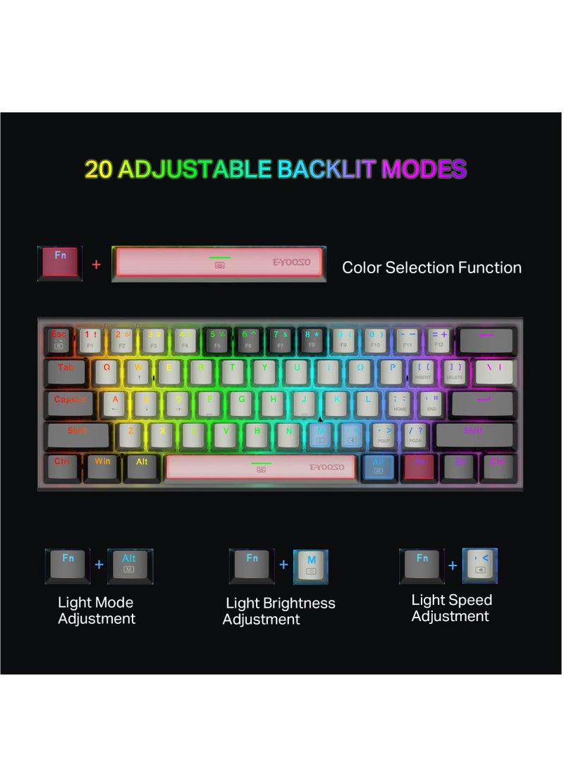 E-YOOSO Z-11 61 Keys Mechanical Gaming Keyboard,Red Switch 60% Wired Compact Keyboard,RGB Backlit and Metal Panel for Windows,Mac OS-Grey Black - Image 4