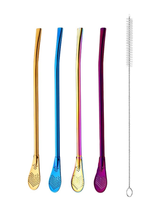 KUNYA® 3 in 1 Metal Straw Spoons with Cleaning Brush for Drinks Set of 3 Stainless Steel Reusable Tea Filter Stirring Drinking Straws for Drinking Juice Drinks Kids and Adults (Tea Straw) - Image 1