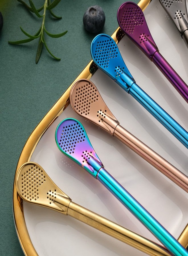 KUNYA® 3 in 1 Metal Straw Spoons with Cleaning Brush for Drinks Set of 3 Stainless Steel Reusable Tea Filter Stirring Drinking Straws for Drinking Juice Drinks Kids and Adults (Tea Straw) - Image 2