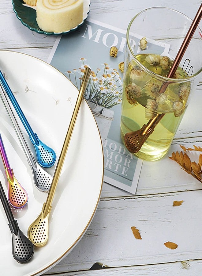 KUNYA® 3 in 1 Metal Straw Spoons with Cleaning Brush for Drinks Set of 3 Stainless Steel Reusable Tea Filter Stirring Drinking Straws for Drinking Juice Drinks Kids and Adults (Tea Straw) - Image 3
