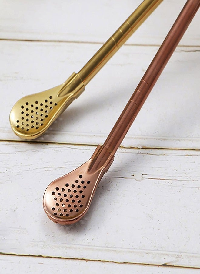KUNYA® 3 in 1 Metal Straw Spoons with Cleaning Brush for Drinks Set of 3 Stainless Steel Reusable Tea Filter Stirring Drinking Straws for Drinking Juice Drinks Kids and Adults (Tea Straw) - Image 4