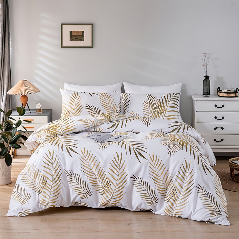 1 Set Polyester Leaf Print Duvet Cover Pillowcase 2/3pcs Set Skin-Friendly Soft Without Duvet Insert - Image 4
