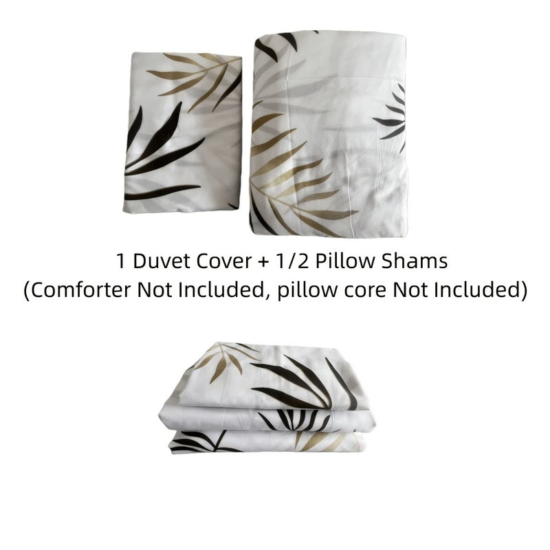 1 Set Polyester Leaf Print Duvet Cover Pillowcase 2/3pcs Set Skin-Friendly Soft Without Duvet Insert - Image 5