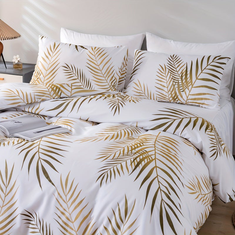 1 Set Polyester Leaf Print Duvet Cover Pillowcase 2/3pcs Set Skin-Friendly Soft Without Duvet Insert - Image 2