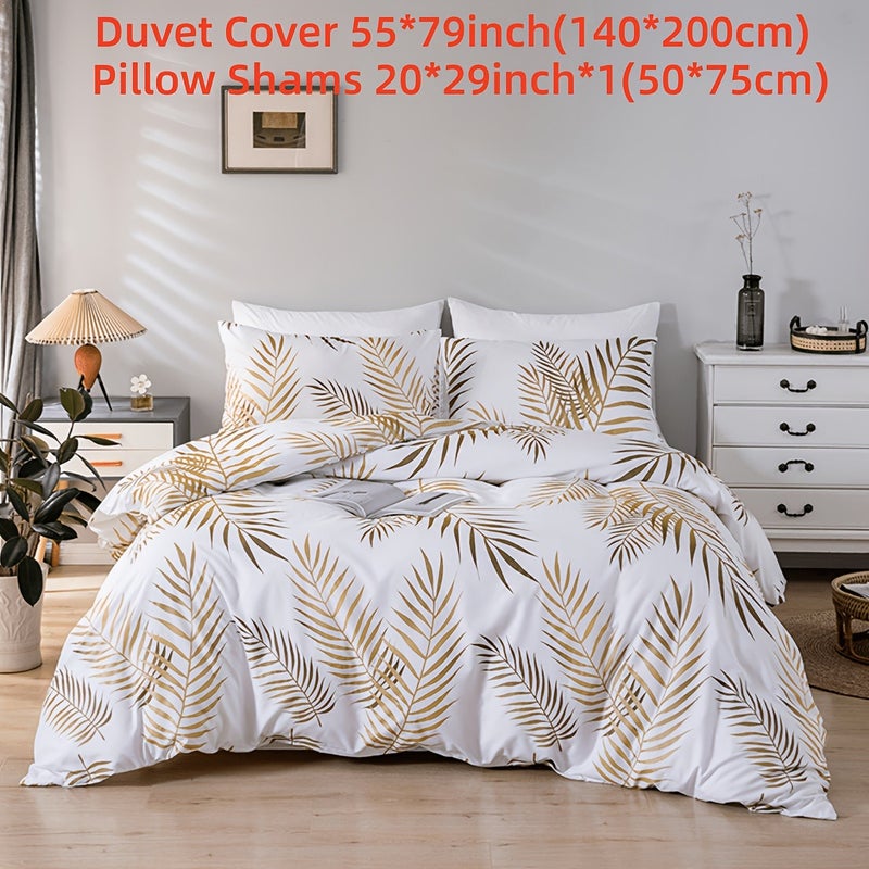 1 Set Polyester Leaf Print Duvet Cover Pillowcase 2/3pcs Set Skin-Friendly Soft Without Duvet Insert - Image 1