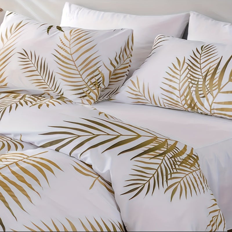 1 Set Polyester Leaf Print Duvet Cover Pillowcase 2/3pcs Set Skin-Friendly Soft Without Duvet Insert - Image 3