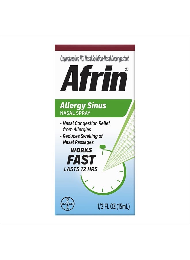 Afrin Allergy Sinus Nasal Spray - Fast and Powerful Nasal Decongestion From Allergies, For Adults and Children 6 Years and Older, 0.50 Fl Oz (Pack of 1)  - Image 1