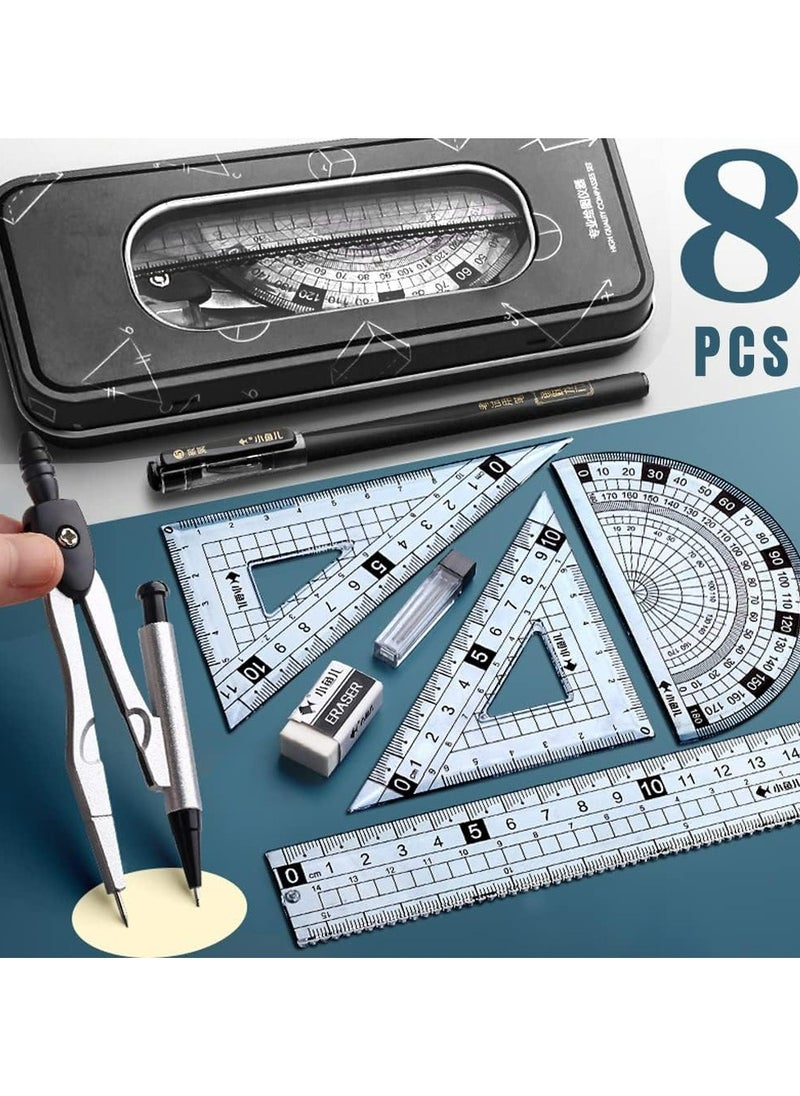 CMGTYYD - Maths Set, Geometry Compass Set Protractor Rulers Compass Set for Student Metal Durable Outer Box with Eraser/Ballpoint Pen (Black) - Image 1
