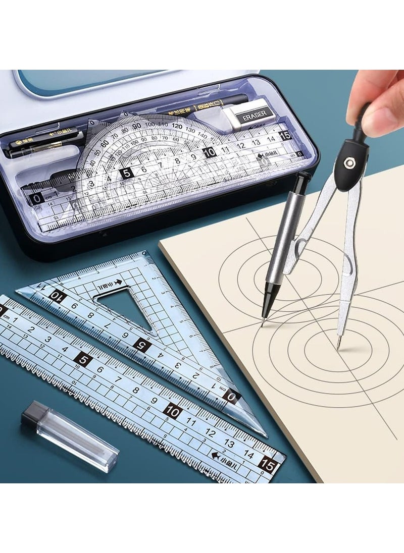 CMGTYYD - Maths Set, Geometry Compass Set Protractor Rulers Compass Set for Student Metal Durable Outer Box with Eraser/Ballpoint Pen (Black) - Image 1