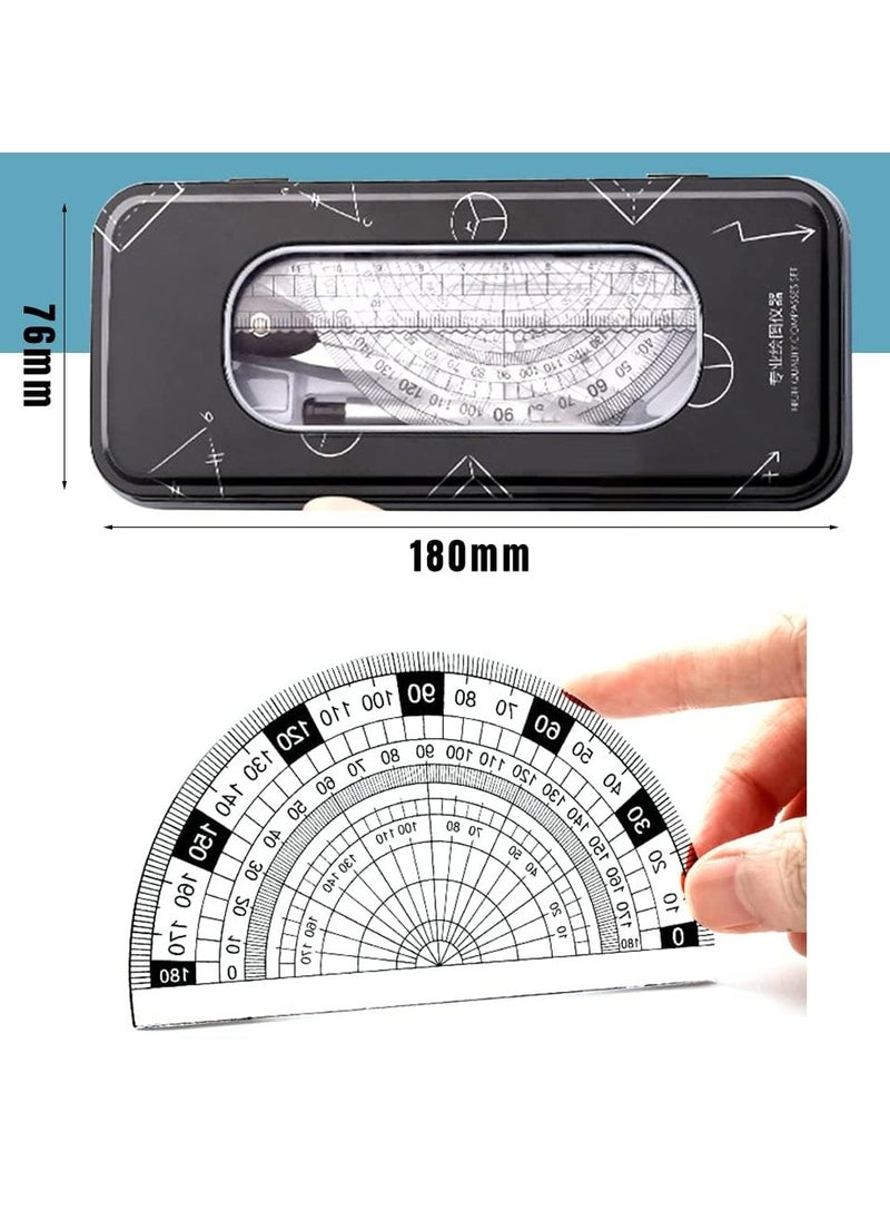 CMGTYYD - Maths Set, Geometry Compass Set Protractor Rulers Compass Set for Student Metal Durable Outer Box with Eraser/Ballpoint Pen (Black) - Image 1
