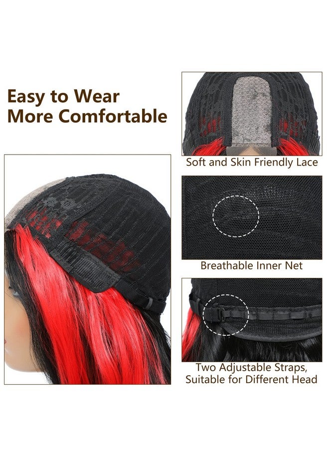 إكس كوكو باروكات طويلة مموجة للنساء شعر مستعار أسود مميز شعر مستعار دانتيل اصطناعي 28 بوصة شعر مستعار أسود مع شعر مستعار أحمر اللون - Image 4