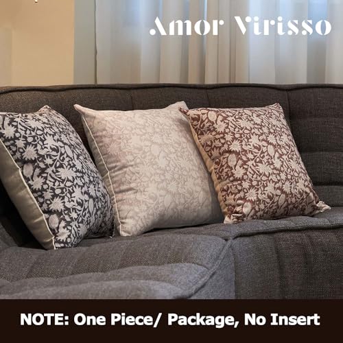 Amor Virisso Floral Throw Pillow Covers 18x18 Couch Pillows for Living Room Decorative Accent Pillow Covers Block Print Farmhouse Neutral Pillow Covers Sofa Pillows 1PC, Cream Oatmeal - Image 4
