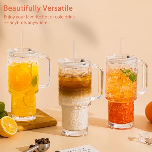 SoulTimes 26oz Water Ripple Glass Tumbler with Handle & Lid, Reusable Iced Coffee Cups with Straws – Set of 2, Glass Cups for Smoothies, Juice, Coffee, Tea – Travel Mugs for Daily Use - Image 5