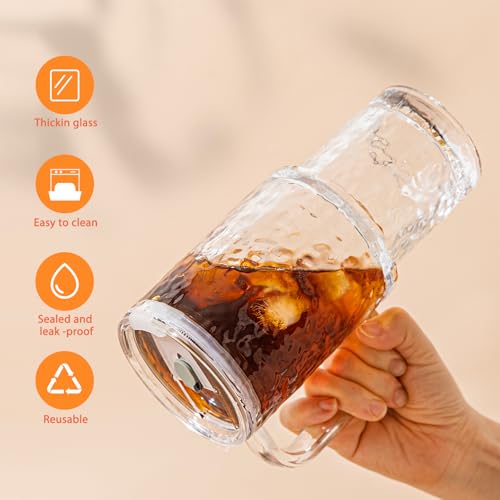 SoulTimes 26oz Water Ripple Glass Tumbler with Handle & Lid, Reusable Iced Coffee Cups with Straws – Set of 2, Glass Cups for Smoothies, Juice, Coffee, Tea – Travel Mugs for Daily Use - Image 4