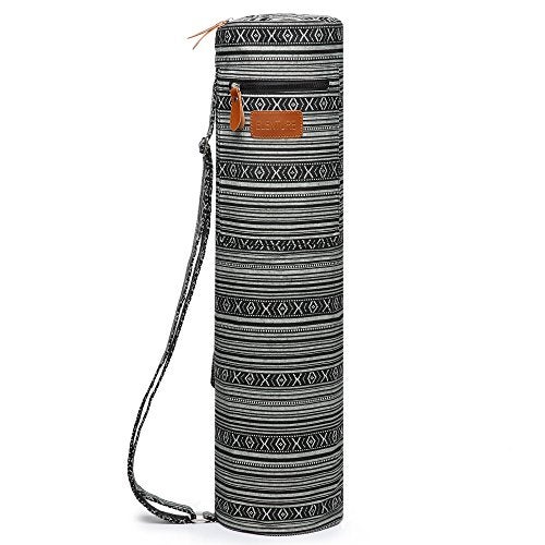 ELENTURE Canvas Yoga Mat Bag with Adjustable Strap Pockets FullZip Travel Gym Tote for Women Men Fits 14 13 Thick Mats Lightweight Carrier for Yoga Workout Outdoor Use