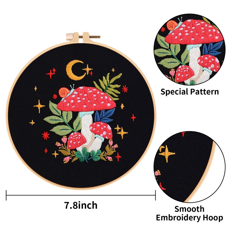 Nuberlic 3 Pack Embroidery Kit for Adults Beginners, Stamped Cross Stitch Mushroom Patterns with Hoop, Thread, Needles & Step-by-Step Guide Easy DIY Starter Kit - Image 4