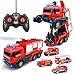 Grarain Remote Control Fire Truck with LED Sounds RC Car Toy with 3pcs Small Firetrucks and 10pcs Roadblock Models One Button Press Spraying Water Transformer Fire Truck for Kids Toddlers Boys - Image 4