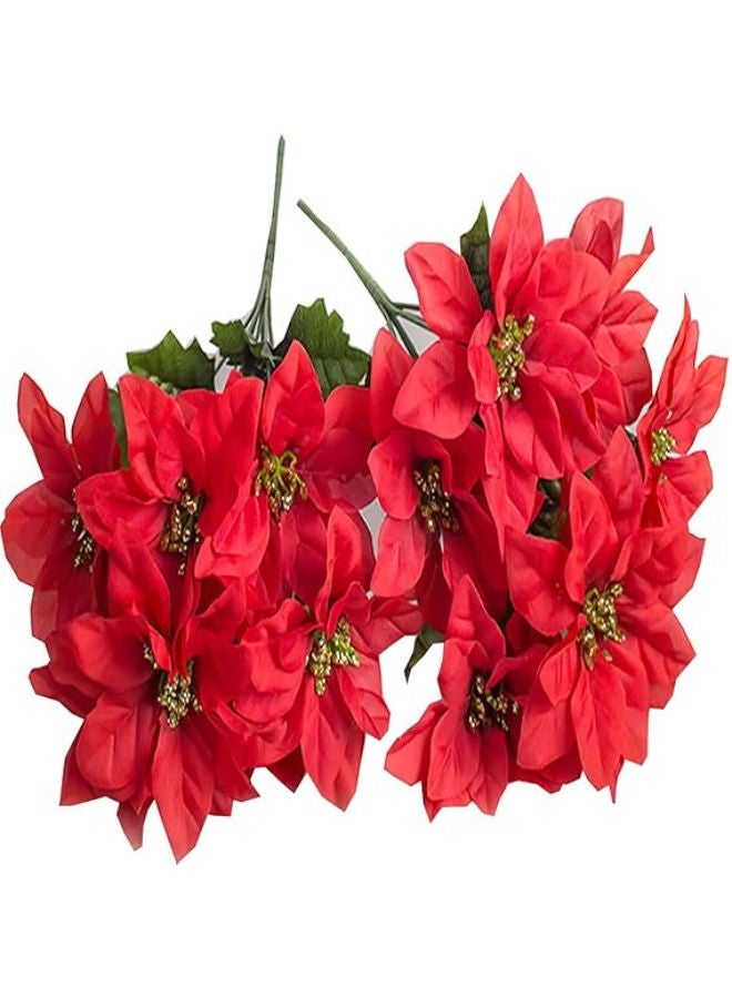 5 Heads Artificial Poinsettia Bush Flowers - Pack of 2 - Image 1