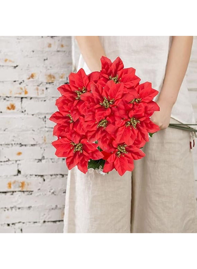 5 Heads Artificial Poinsettia Bush Flowers - Pack of 2 - Image 4