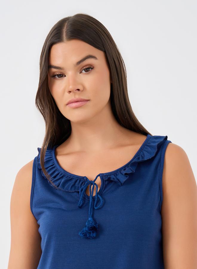 Styli Ruffled Tassel Tie-Up Neck Tank and Shell Print Shorts Set - Image 3