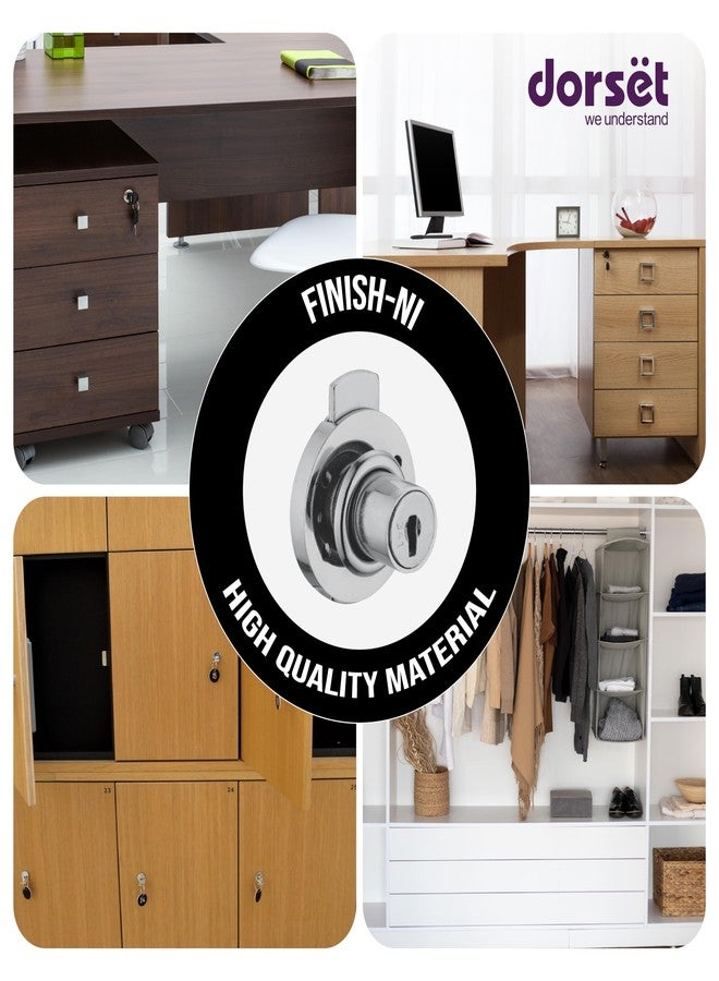 Dorset Multipurpose Round Lock | Suitable Panel Thickness : 22 mm Drawer | Lock for Drawers and Cabinets | 2 Keys Nickel Finish | MP330NI - Image 3
