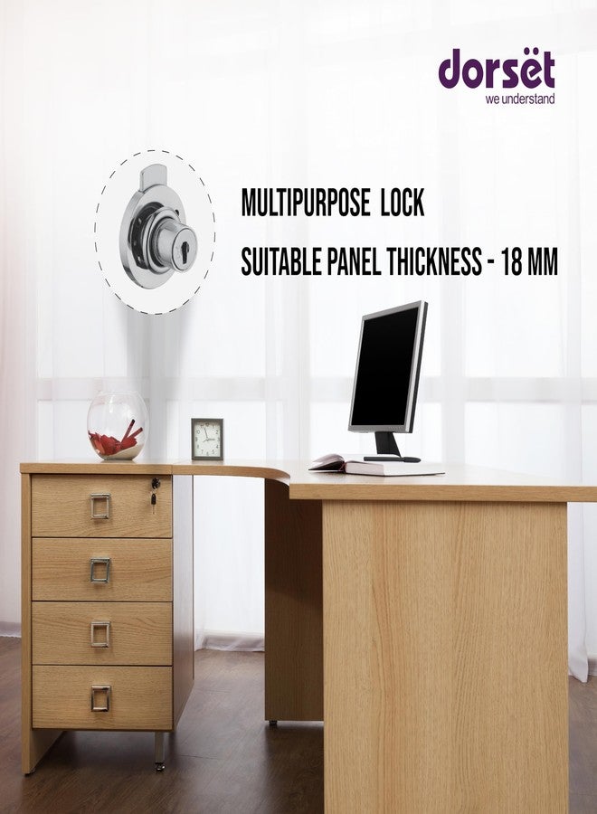 Dorset Multipurpose Round Lock | Suitable Panel Thickness : 22 mm Drawer | Lock for Drawers and Cabinets | 2 Keys Nickel Finish | MP330NI - Image 2