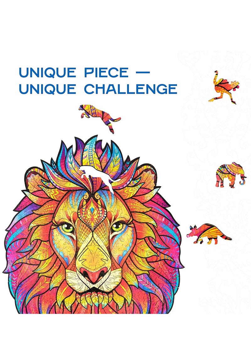 Barakah Wooden Jigsaw Puzzles Mysterious Lion 140 pcs Small 7.5"x9.5" Beautiful Gift Package Unique Shape Best for Adults Kids - Image 2