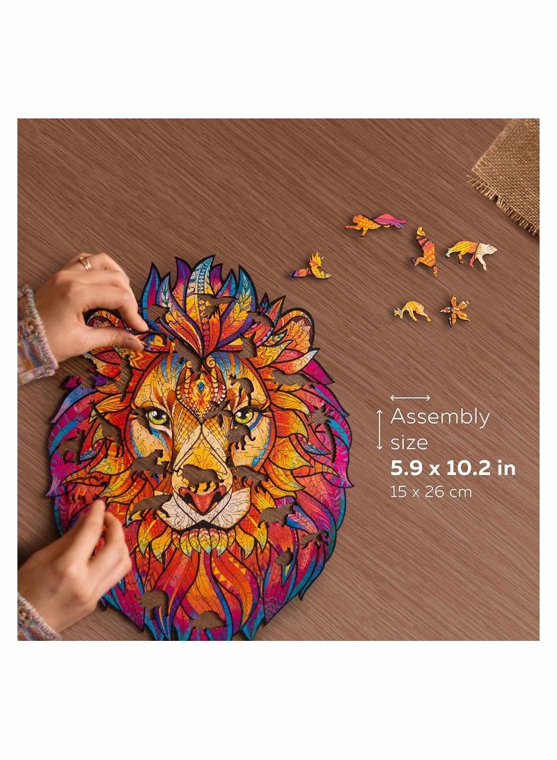 Barakah Wooden Jigsaw Puzzles Mysterious Lion 140 pcs Small 7.5"x9.5" Beautiful Gift Package Unique Shape Best for Adults Kids - Image 4