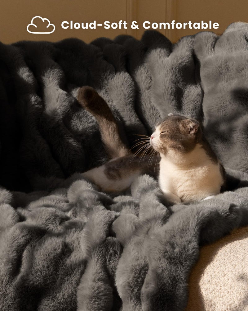 blunique Ultra Soft Cozy Faux Fur Throw Blanket-Fuzzy Plush Thick Bubble Blanket, Fluffy Blanket for Couch, Sofa, Bedroom, and Living Room, 50x60 Inches, Dark Grey Taupe - Image 3