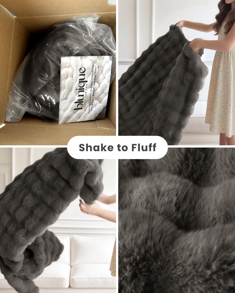 blunique Ultra Soft Cozy Faux Fur Throw Blanket-Fuzzy Plush Thick Bubble Blanket, Fluffy Blanket for Couch, Sofa, Bedroom, and Living Room, 50x60 Inches, Dark Grey Taupe - Image 4