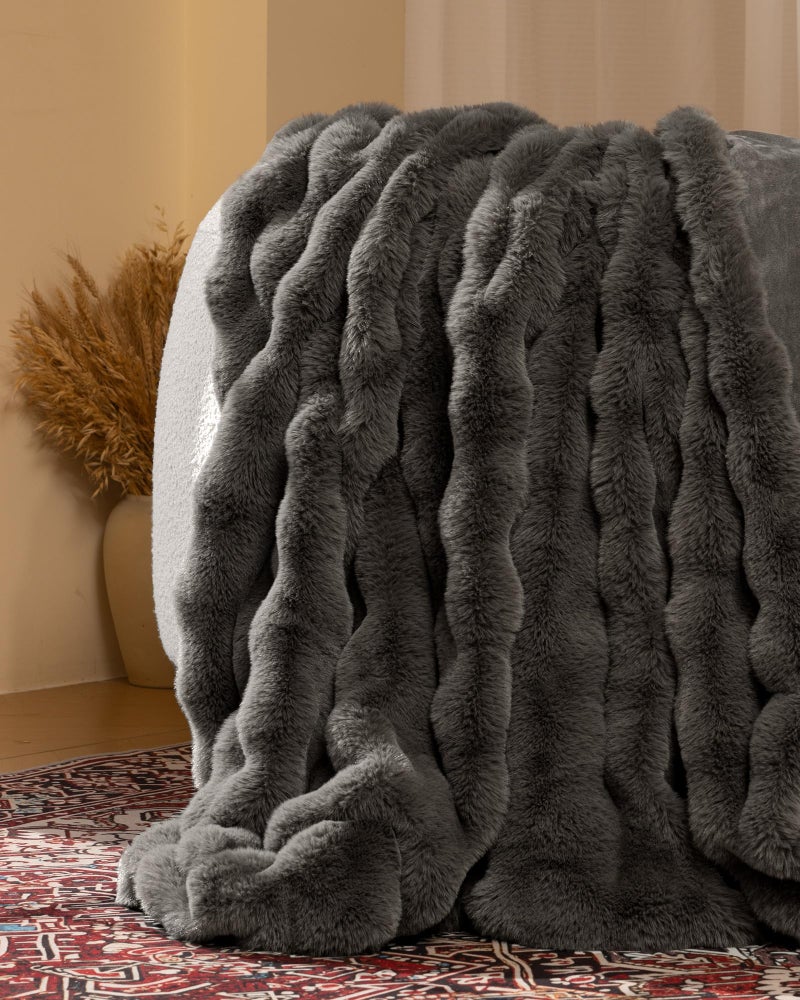 blunique Ultra Soft Cozy Faux Fur Throw Blanket-Fuzzy Plush Thick Bubble Blanket, Fluffy Blanket for Couch, Sofa, Bedroom, and Living Room, 50x60 Inches, Dark Grey Taupe - Image 2