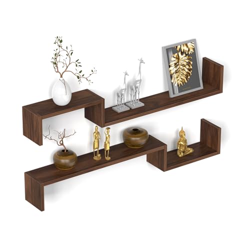 BLUEWUD Riley Engineered Wood Wall Decor Floating Shelf Display Rack Decorative Hall Décor for Living Room Home Furniture (Brown Maple) - Image 3