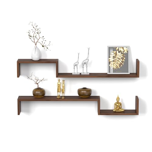 BLUEWUD Riley Engineered Wood Wall Decor Floating Shelf Display Rack Decorative Hall Décor for Living Room Home Furniture (Brown Maple) - Image 4