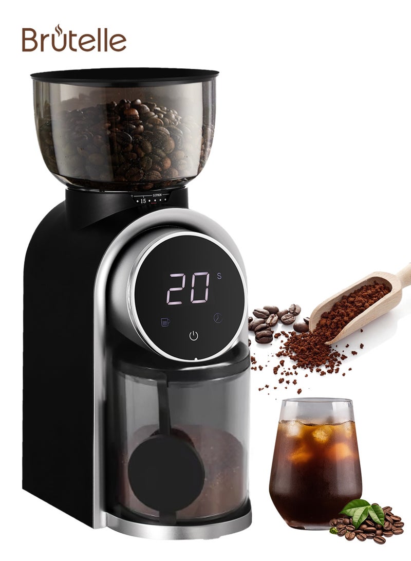 Brutelle Burr Coffee Grinder Electric Coffee Grinder Adjustable Burr Mill with 25 Precision Grind Settings with Time Display and Countdown Display black 150W - Image 1