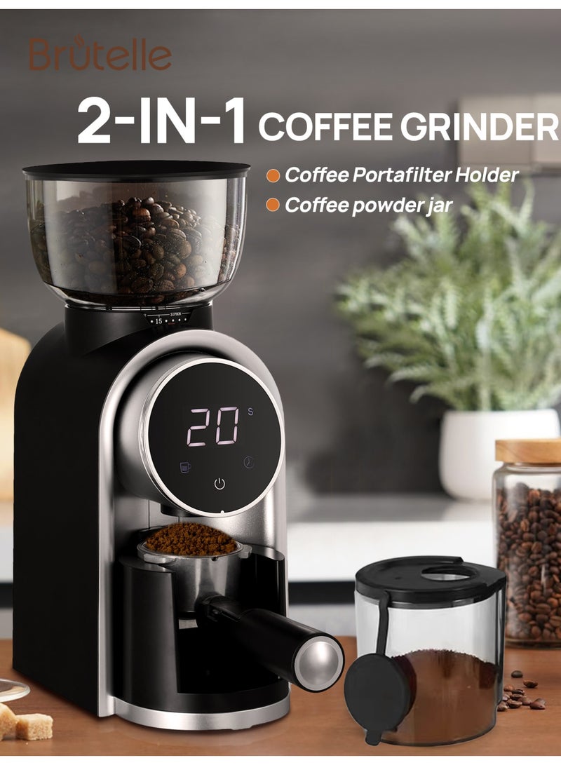 Brutelle Burr Coffee Grinder Electric Coffee Grinder Adjustable Burr Mill with 25 Precision Grind Settings with Time Display and Countdown Display black 150W - Image 2