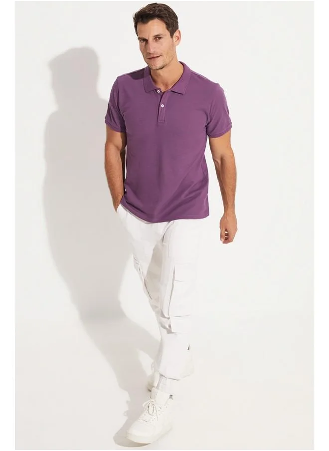 JUNE June Men Regular Fit 100% Cotton Polo Neck T-Shirt Purple