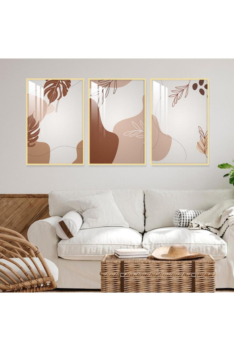 Marktna Three wooden wall painting in a bohemian art design with a frame and a clear acrylic layer - Image 1