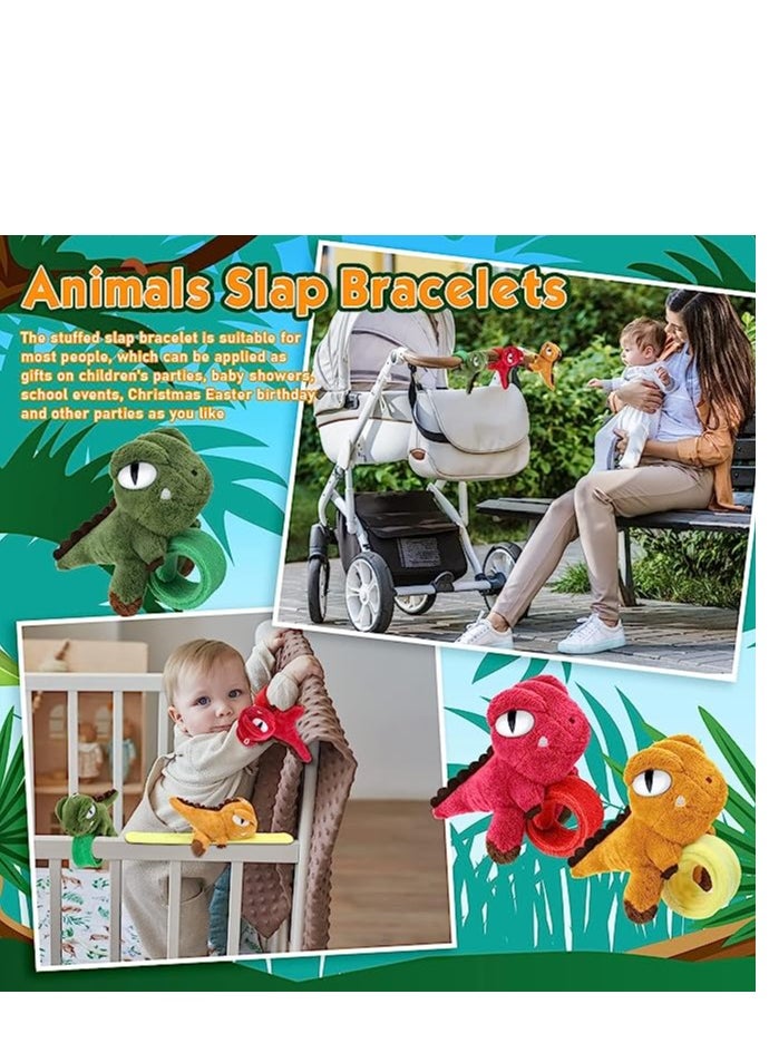 SYOSI - 6 Pieces Animal Slap Bracelets Stuffed Animal Huggers, Stuffed Animal Plush Slap Bracelets Bulk Kids Toys, 8 Inches (Dinosaur, 6 Pcs) - Image 1