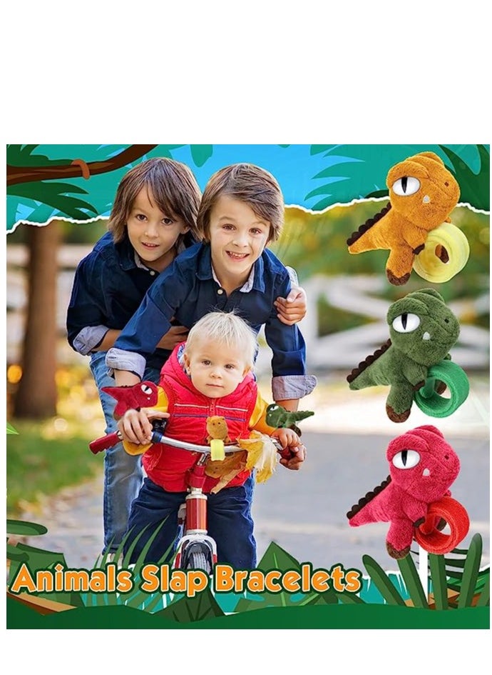 SYOSI - 6 Pieces Animal Slap Bracelets Stuffed Animal Huggers, Stuffed Animal Plush Slap Bracelets Bulk Kids Toys, 8 Inches (Dinosaur, 6 Pcs) - Image 1