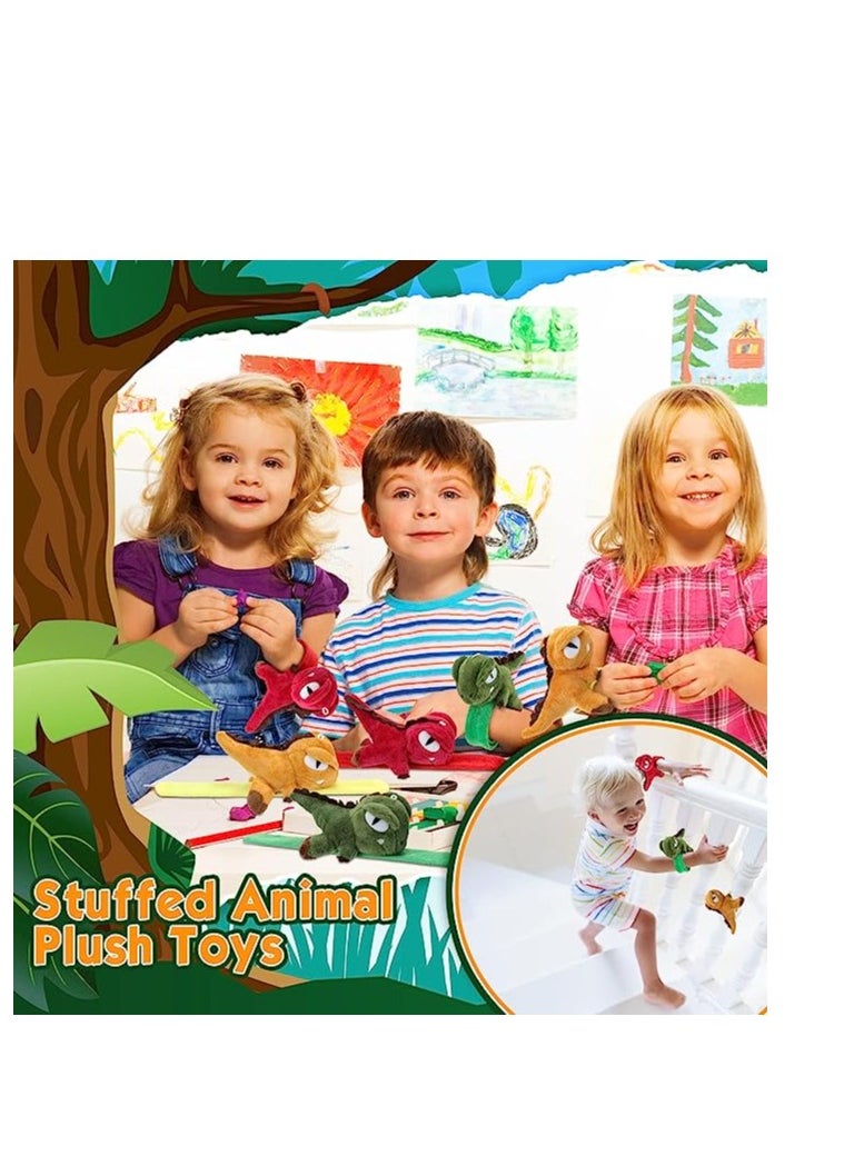 SYOSI - 6 Pieces Animal Slap Bracelets Stuffed Animal Huggers, Stuffed Animal Plush Slap Bracelets Bulk Kids Toys, 8 Inches (Dinosaur, 6 Pcs) - Image 1
