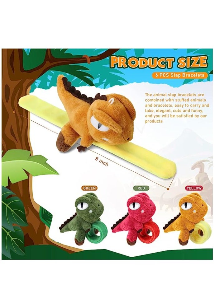 SYOSI - 6 Pieces Animal Slap Bracelets Stuffed Animal Huggers, Stuffed Animal Plush Slap Bracelets Bulk Kids Toys, 8 Inches (Dinosaur, 6 Pcs) - Image 1