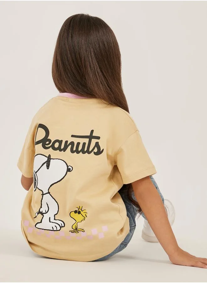 Styli Peanuts Printed Oversized T-Shirt with Back Print Detail