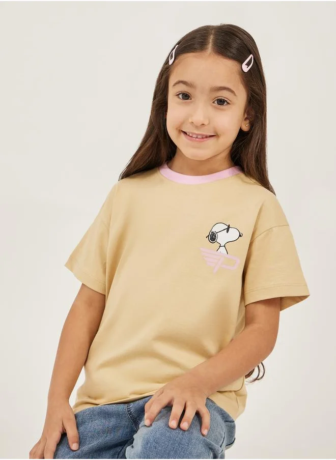 Styli Peanuts Printed Oversized T-Shirt with Back Print Detail