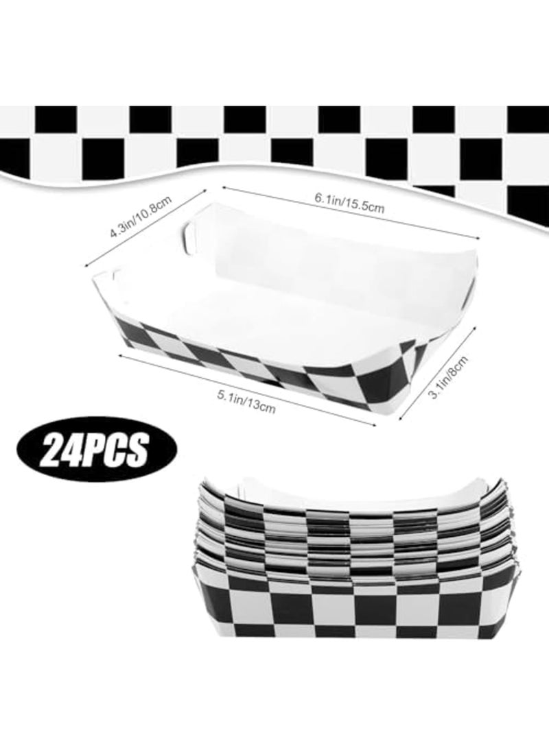 Barakah Paper Food Trays, Checkered Black and White Serving Plate Boxes, Racing Themed Party Decoration Supplies for Snacks, Popcorn, Fries, Cookies, Easy-to-Fold for Birthday and Themed Celebrations （24pcs） - Image 5
