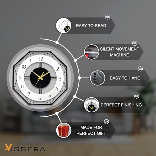 vissera Designer Metal Wall Clock for Living Room | Latest Antique Stylish Fancy Decorative Big Size Wall Watch for Bedroom, Office, Kitchen, Dining, Hall and Décor - Image 3