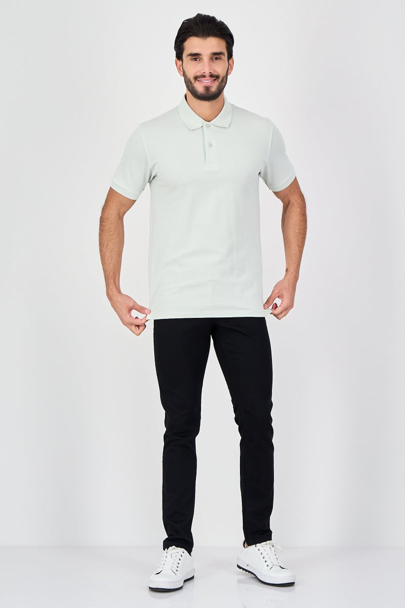 Celio Men Regular Fit Plain Short Sleeve Polo Shirt, Mint Green - Image 3