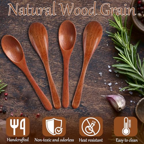Ninsula 7PCS Wooden Spoons, 5.9 Inch Wooden Spoons for Eating, Natural Wood Grain Spoon, Hardwood Wooden Honey Teaspoon for Yogurt, Coffee, Tea, Jam, Sugar, Ice Cream - Image 4