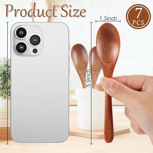 Ninsula 7PCS Wooden Spoons, 5.9 Inch Wooden Spoons for Eating, Natural Wood Grain Spoon, Hardwood Wooden Honey Teaspoon for Yogurt, Coffee, Tea, Jam, Sugar, Ice Cream - Image 2